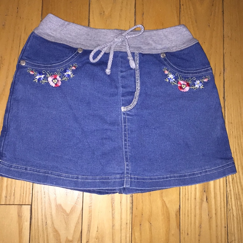 Embroidered Denim Jean Skirt with Built in Shorts
